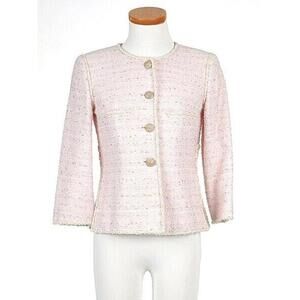 2010 CHANEL 10P Tweed Pink JACKET BRADED TRIM CC buttons FR-38